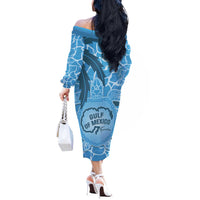 Gulf of Mexico Forever Off The Shoulder Long Sleeve Dress Mexican Turtle Blue Version
