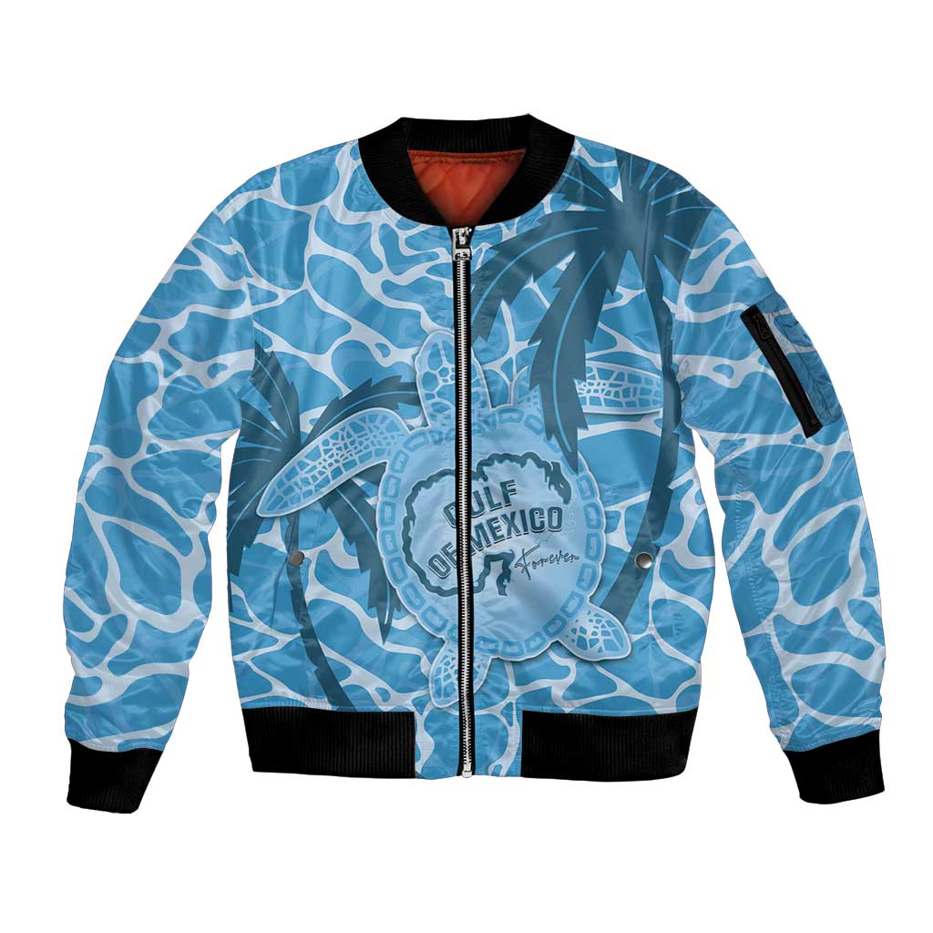 Gulf of Mexico Forever Sleeve Zip Bomber Jacket Mexican Turtle Blue Version