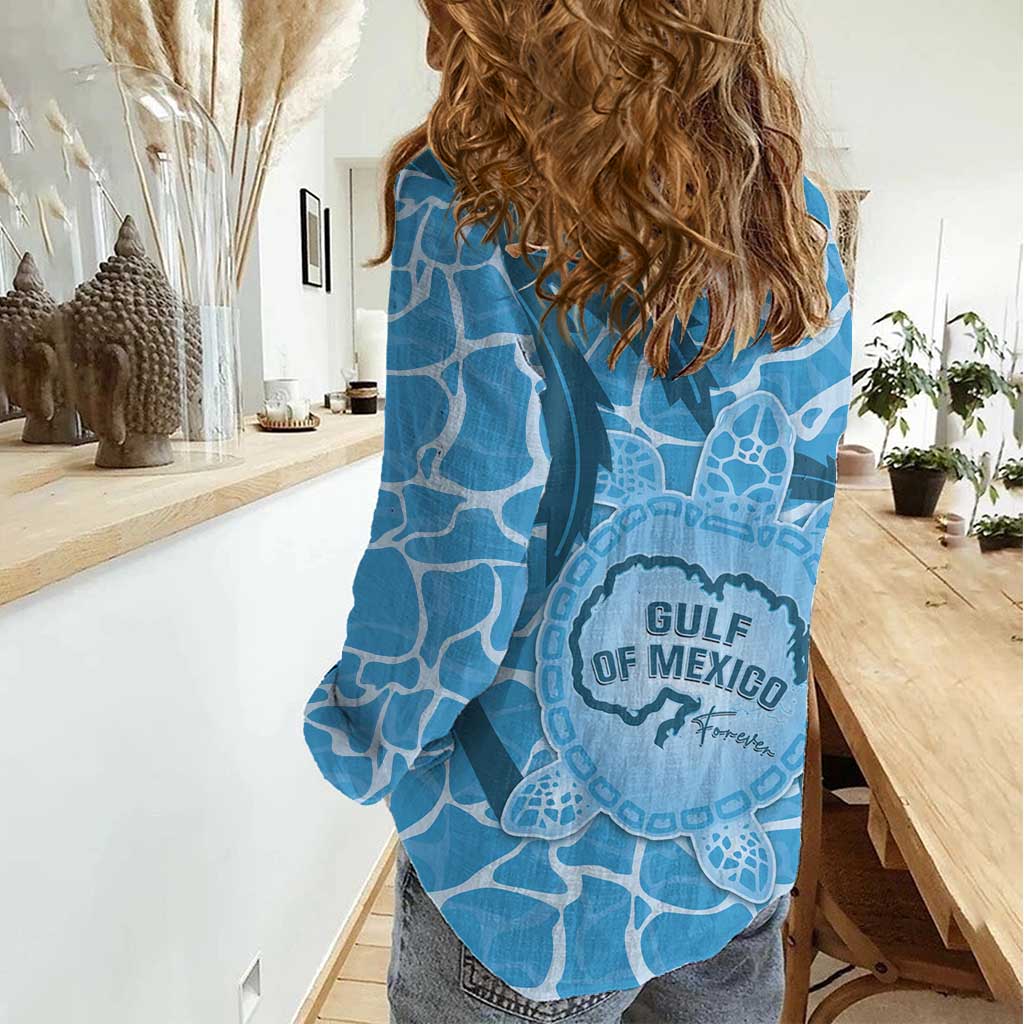 Gulf of Mexico Forever Women Casual Shirt Mexican Turtle Blue Version