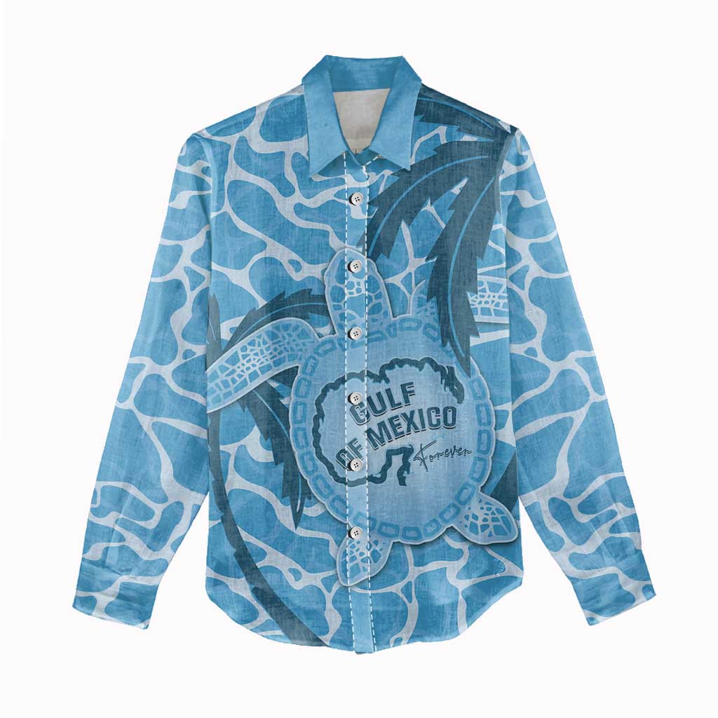 Gulf of Mexico Forever Women Casual Shirt Mexican Turtle Blue Version