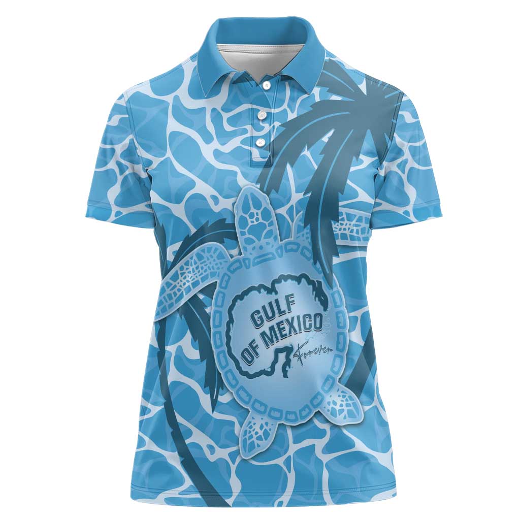 Gulf of Mexico Forever Women Polo Shirt Mexican Turtle Blue Version