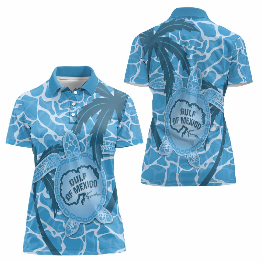 Gulf of Mexico Forever Women Polo Shirt Mexican Turtle Blue Version