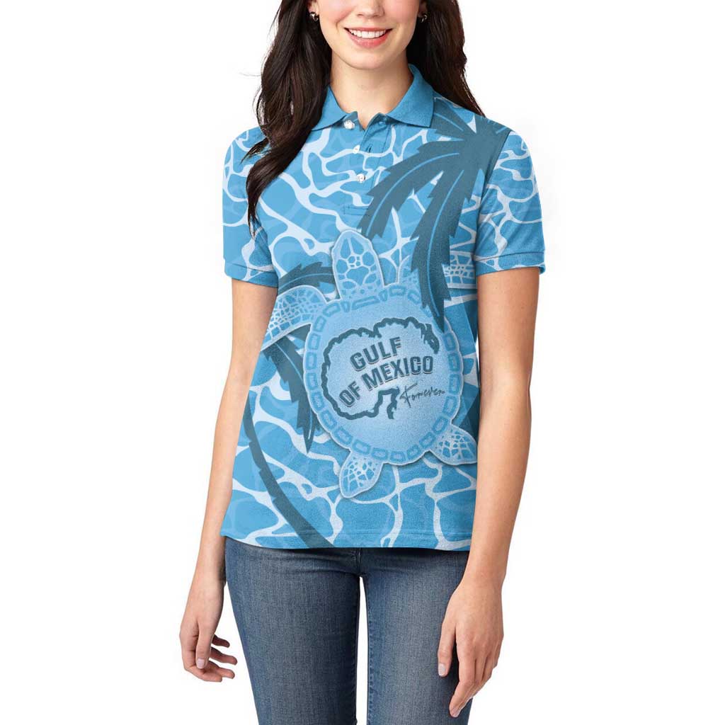 Gulf of Mexico Forever Women Polo Shirt Mexican Turtle Blue Version