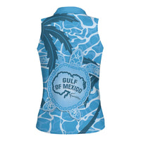 Gulf of Mexico Forever Women Sleeveless Polo Shirt Mexican Turtle Blue Version