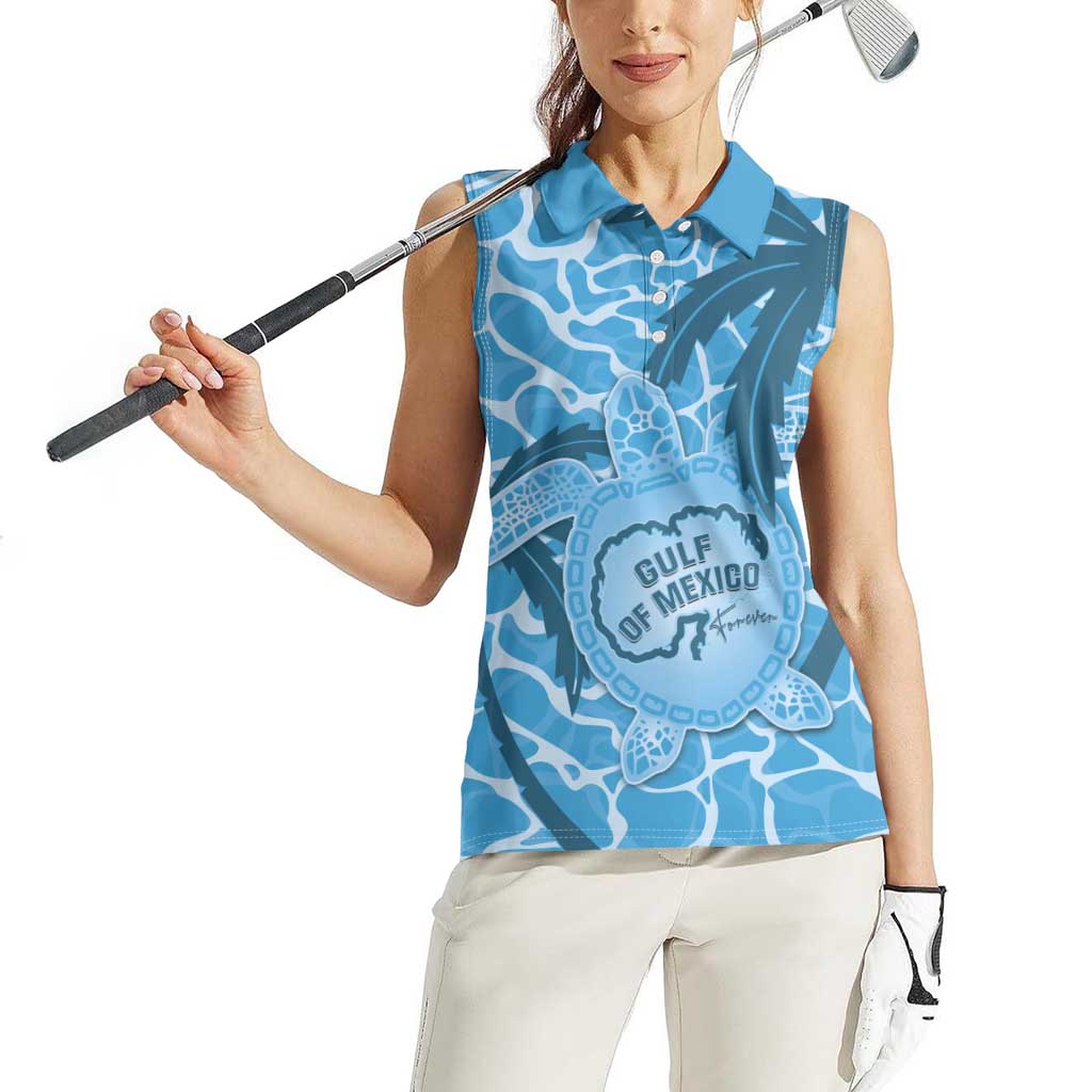 Gulf of Mexico Forever Women Sleeveless Polo Shirt Mexican Turtle Blue Version