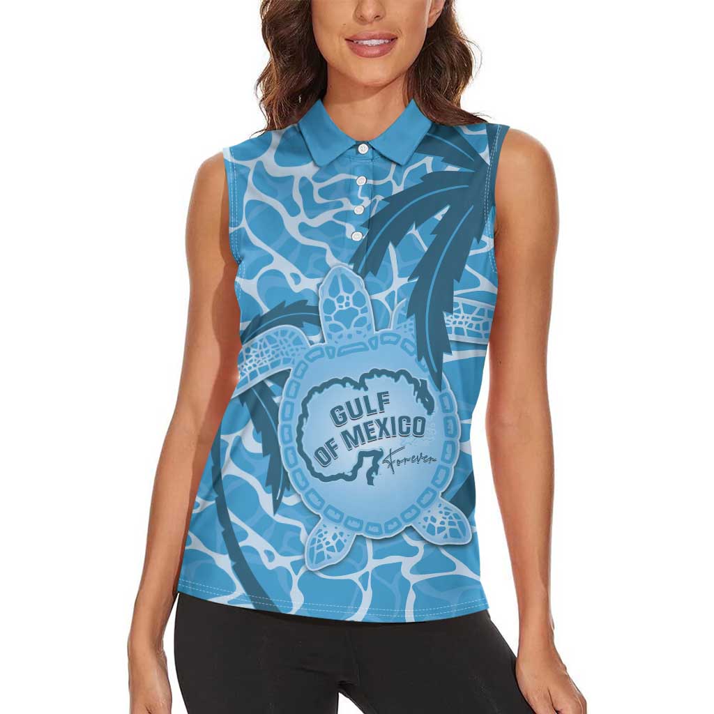 Gulf of Mexico Forever Women Sleeveless Polo Shirt Mexican Turtle Blue Version