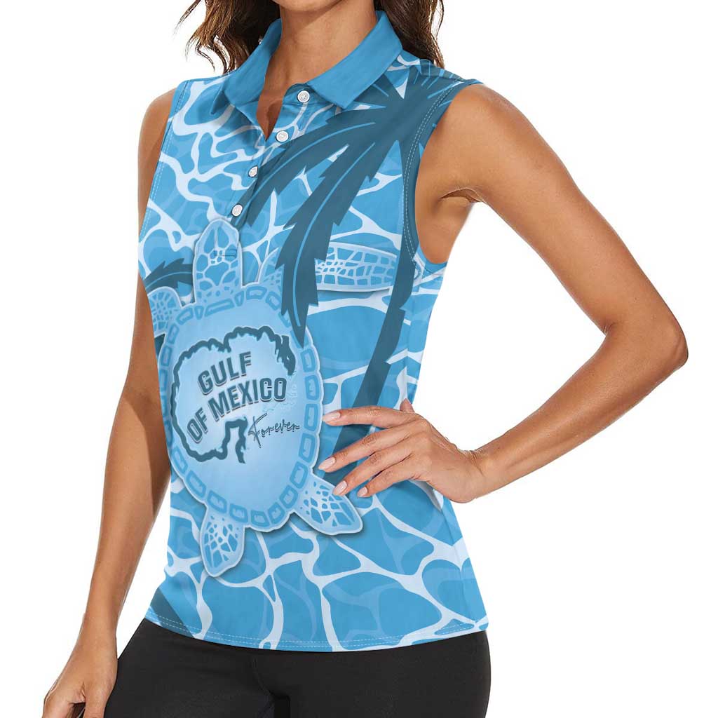 Gulf of Mexico Forever Women Sleeveless Polo Shirt Mexican Turtle Blue Version