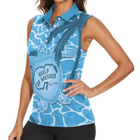 Gulf of Mexico Forever Women Sleeveless Polo Shirt Mexican Turtle Blue Version