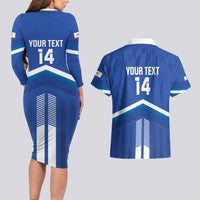 Custom Cyprus Football Couples Matching Long Sleeve Bodycon Dress and Hawaiian Shirt Go Champions