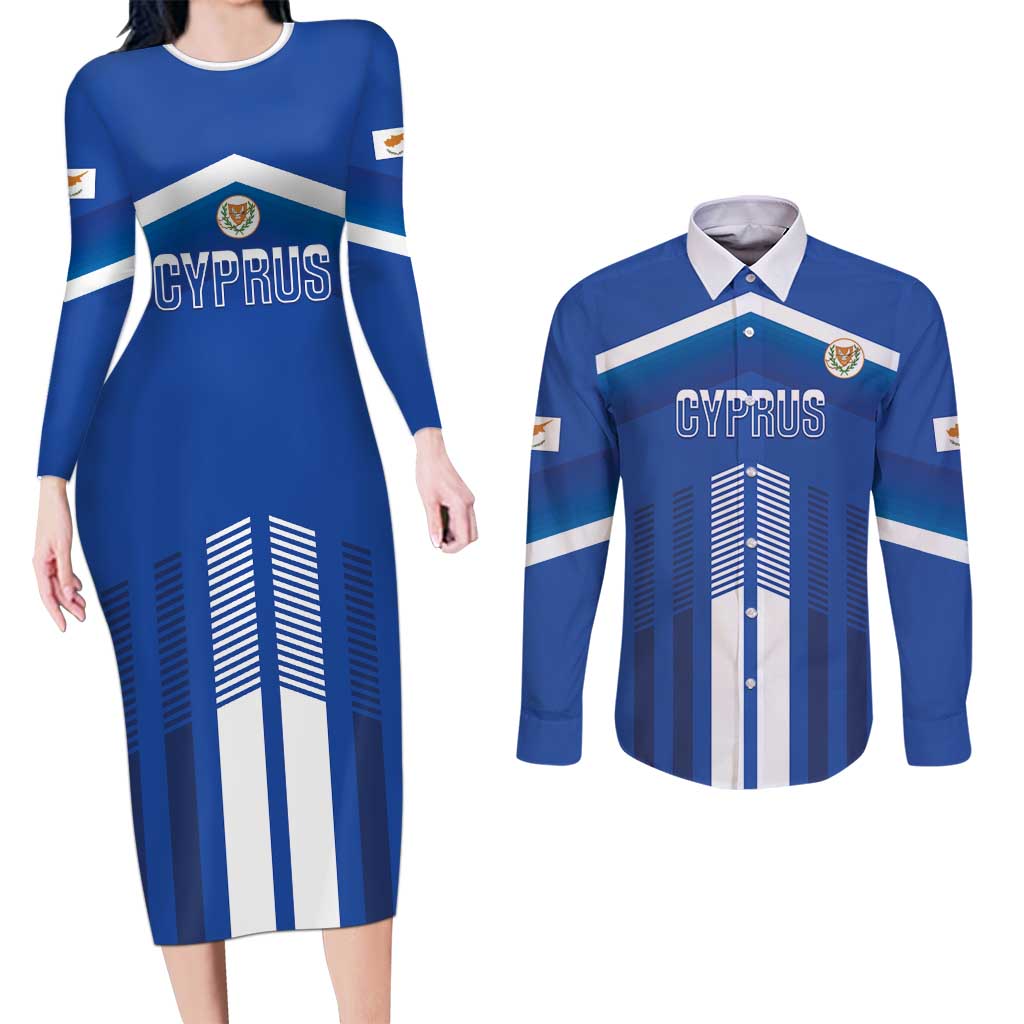 Custom Cyprus Football Couples Matching Long Sleeve Bodycon Dress and Long Sleeve Button Shirt Go Champions