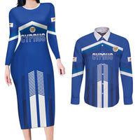 Custom Cyprus Football Couples Matching Long Sleeve Bodycon Dress and Long Sleeve Button Shirt Go Champions
