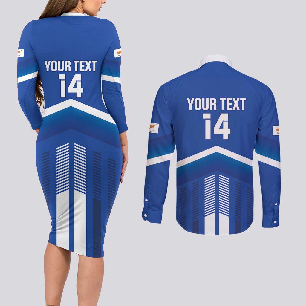 Custom Cyprus Football Couples Matching Long Sleeve Bodycon Dress and Long Sleeve Button Shirt Go Champions