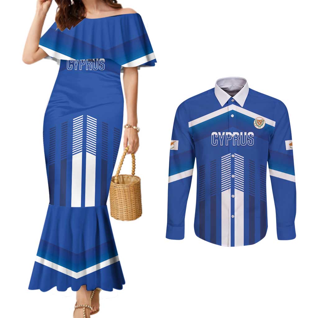 Custom Cyprus Football Couples Matching Mermaid Dress and Long Sleeve Button Shirt Go Champions