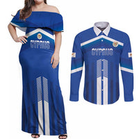 Custom Cyprus Football Couples Matching Off Shoulder Maxi Dress and Long Sleeve Button Shirt Go Champions