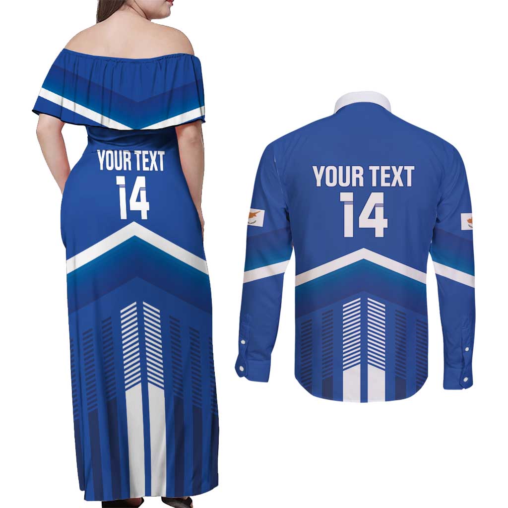 Custom Cyprus Football Couples Matching Off Shoulder Maxi Dress and Long Sleeve Button Shirt Go Champions