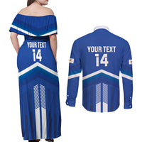 Custom Cyprus Football Couples Matching Off Shoulder Maxi Dress and Long Sleeve Button Shirt Go Champions
