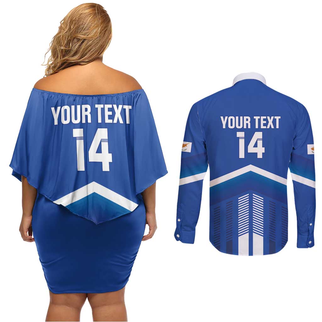 Custom Cyprus Football Couples Matching Off Shoulder Short Dress and Long Sleeve Button Shirt Go Champions