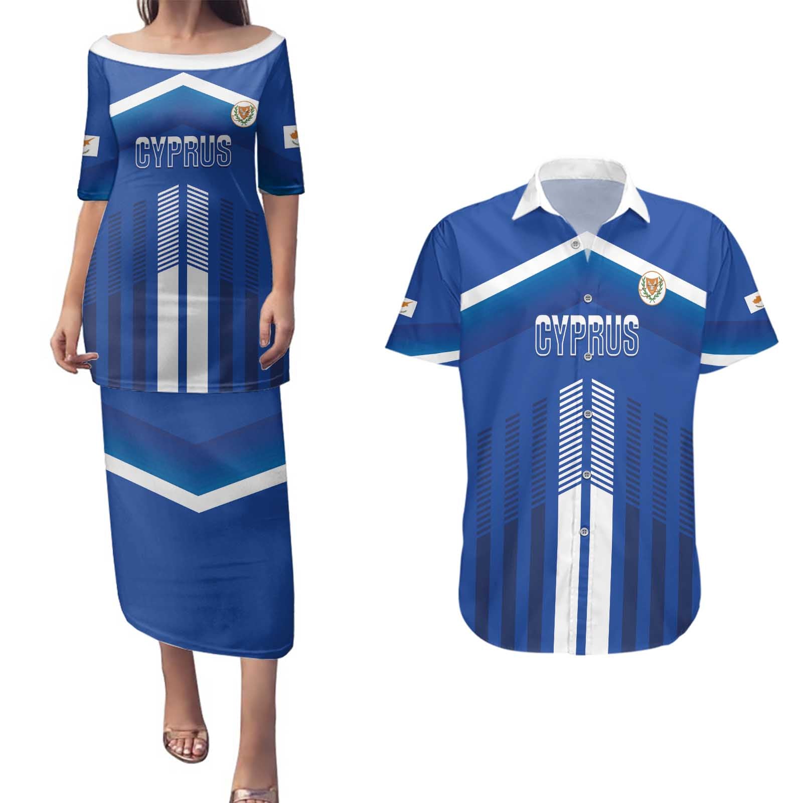 Custom Cyprus Football Couples Matching Puletasi and Hawaiian Shirt Go Champions