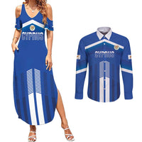 Custom Cyprus Football Couples Matching Summer Maxi Dress and Long Sleeve Button Shirt Go Champions