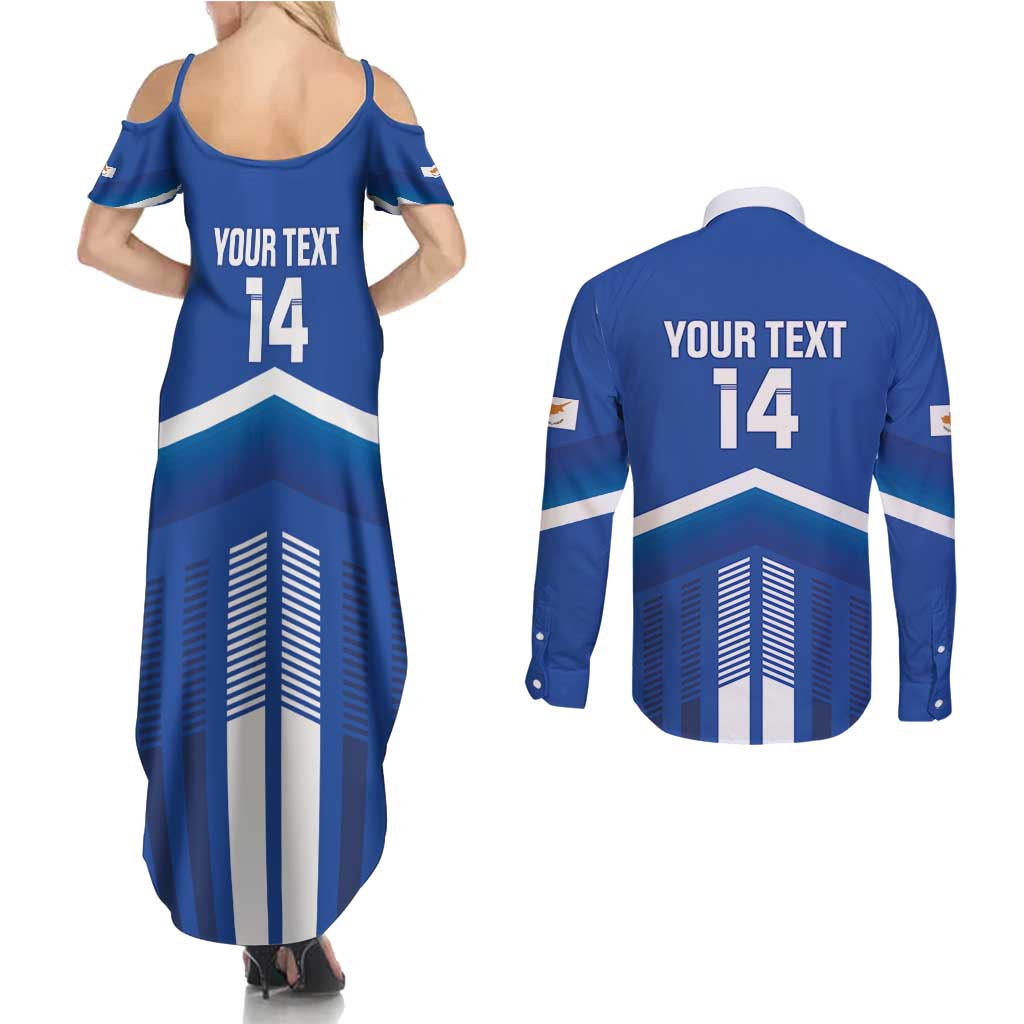 Custom Cyprus Football Couples Matching Summer Maxi Dress and Long Sleeve Button Shirt Go Champions