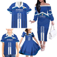 Custom Cyprus Football Family Matching Off The Shoulder Long Sleeve Dress and Hawaiian Shirt Go Champions