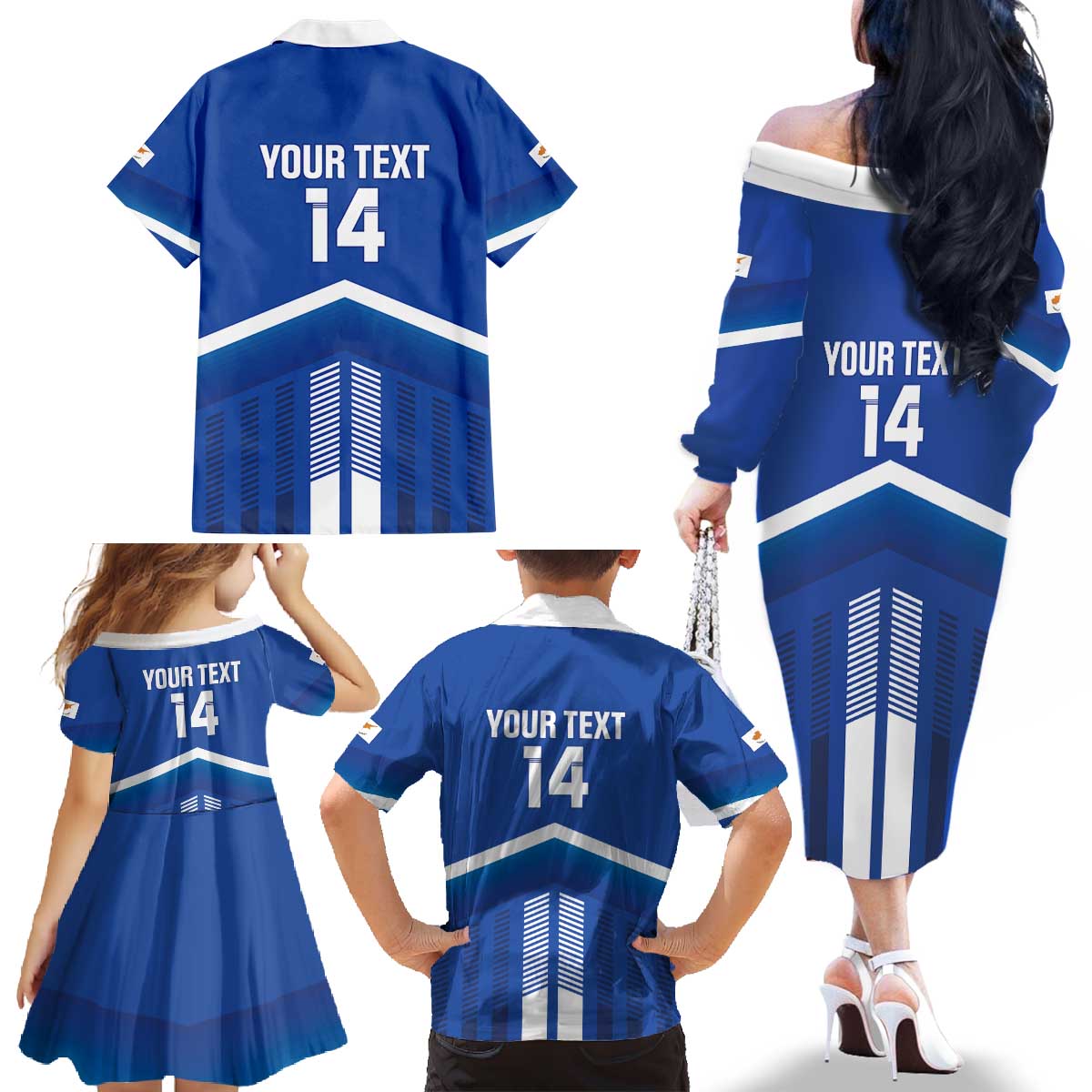 Custom Cyprus Football Family Matching Off The Shoulder Long Sleeve Dress and Hawaiian Shirt Go Champions