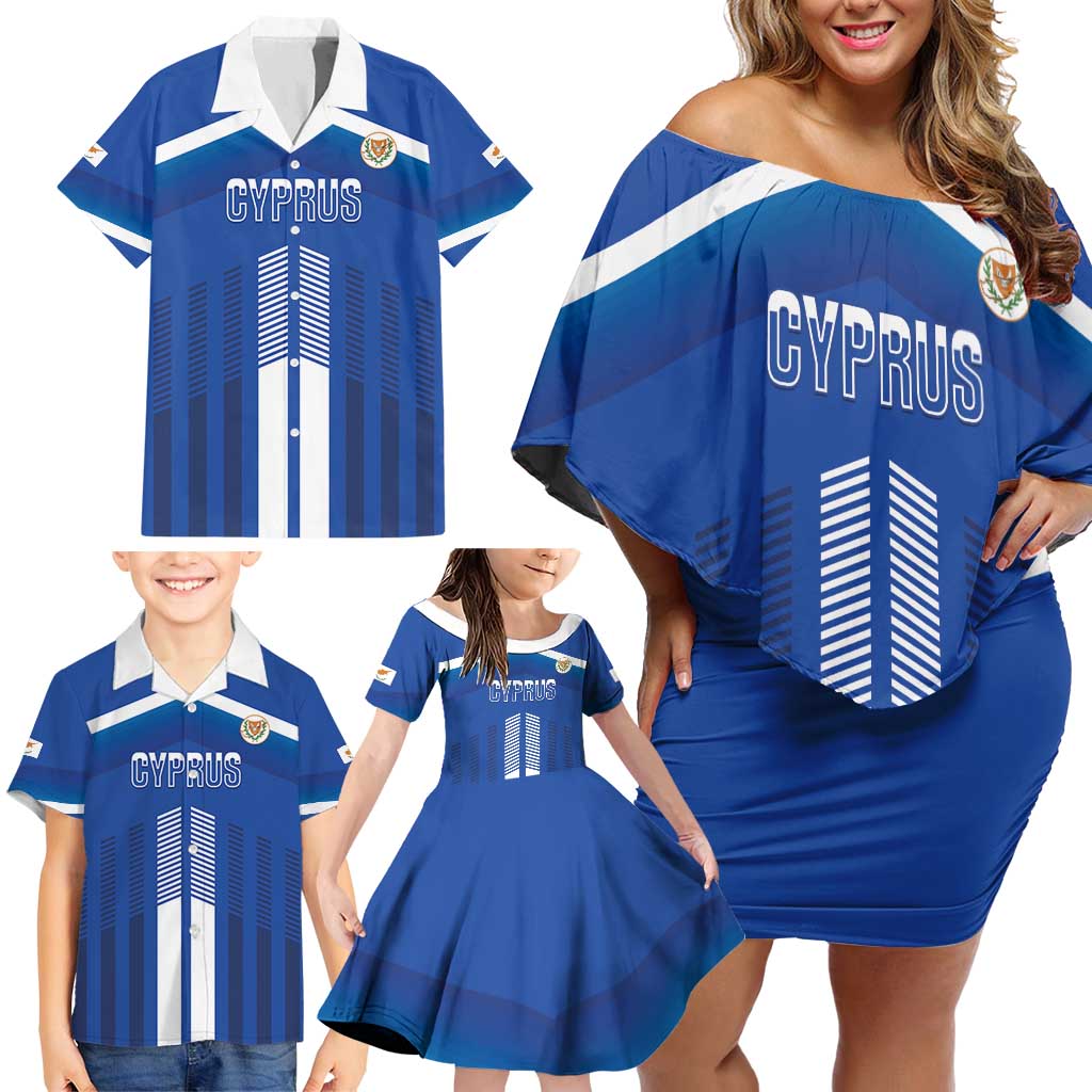 Custom Cyprus Football Family Matching Off Shoulder Short Dress and Hawaiian Shirt Go Champions