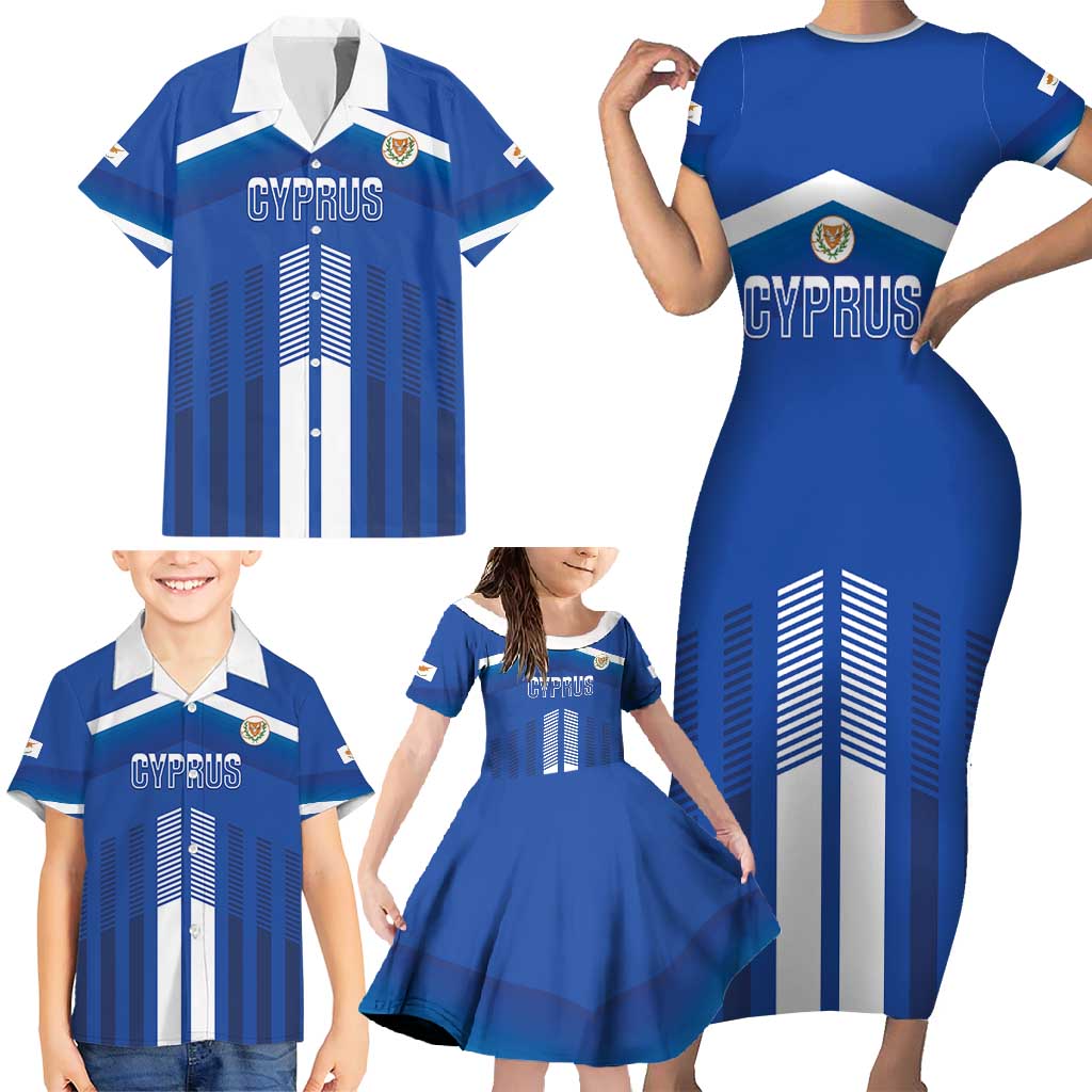 Custom Cyprus Football Family Matching Short Sleeve Bodycon Dress and Hawaiian Shirt Go Champions