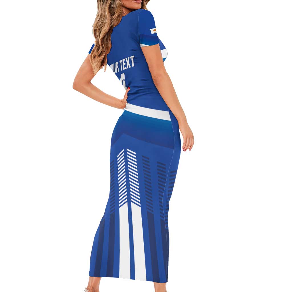 Custom Cyprus Football Family Matching Short Sleeve Bodycon Dress and Hawaiian Shirt Go Champions