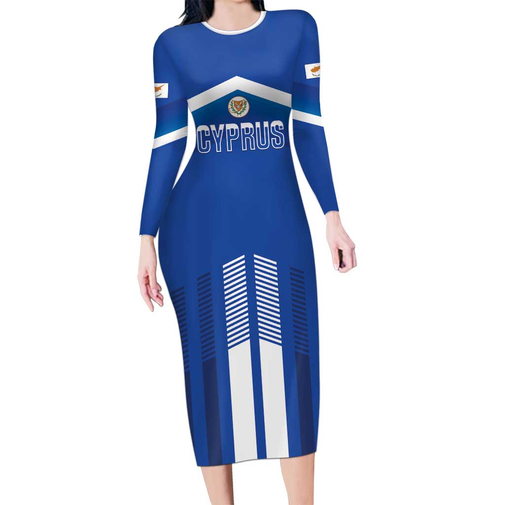 Custom Cyprus Football Long Sleeve Bodycon Dress Go Champions