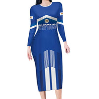 Custom Cyprus Football Long Sleeve Bodycon Dress Go Champions