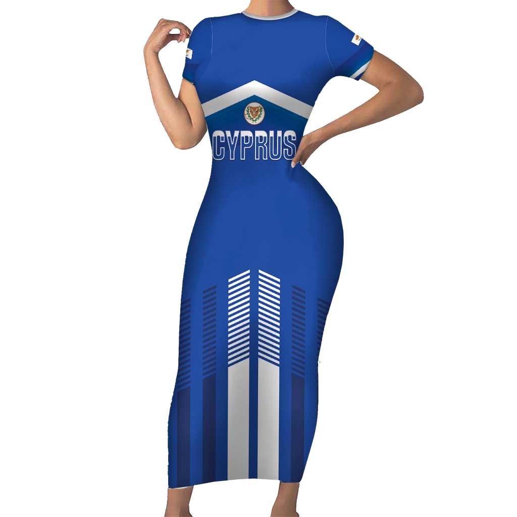Custom Cyprus Football Short Sleeve Bodycon Dress Go Champions
