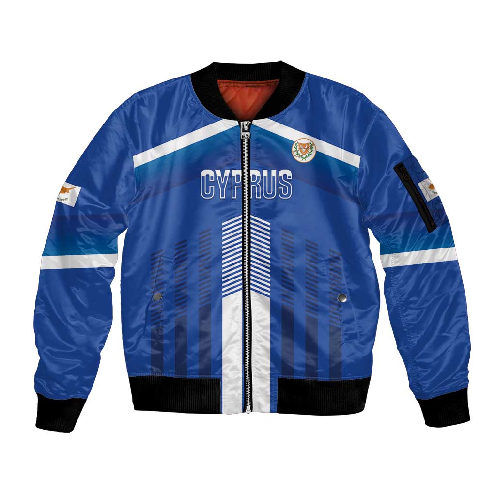Custom Cyprus Football Sleeve Zip Bomber Jacket Go Champions