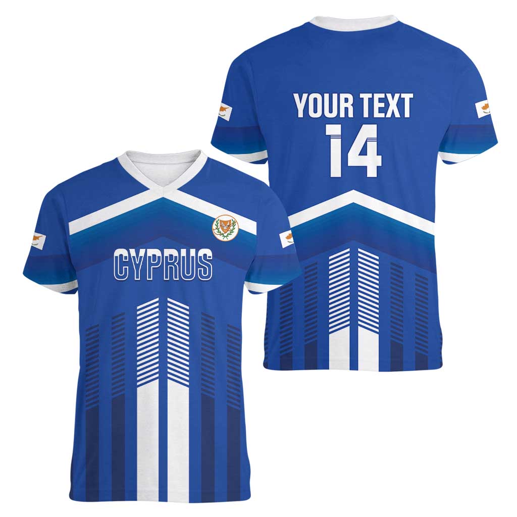 Custom Cyprus Football Women V-Neck T-Shirt Go Champions