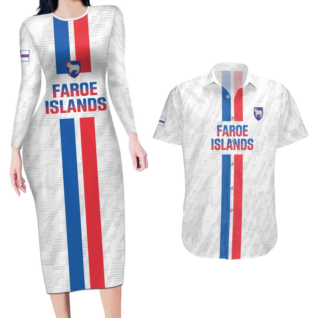 Custom Faroe Islands Football Couples Matching Long Sleeve Bodycon Dress and Hawaiian Shirt Come On National Team