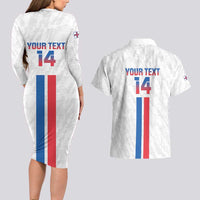 Custom Faroe Islands Football Couples Matching Long Sleeve Bodycon Dress and Hawaiian Shirt Come On National Team