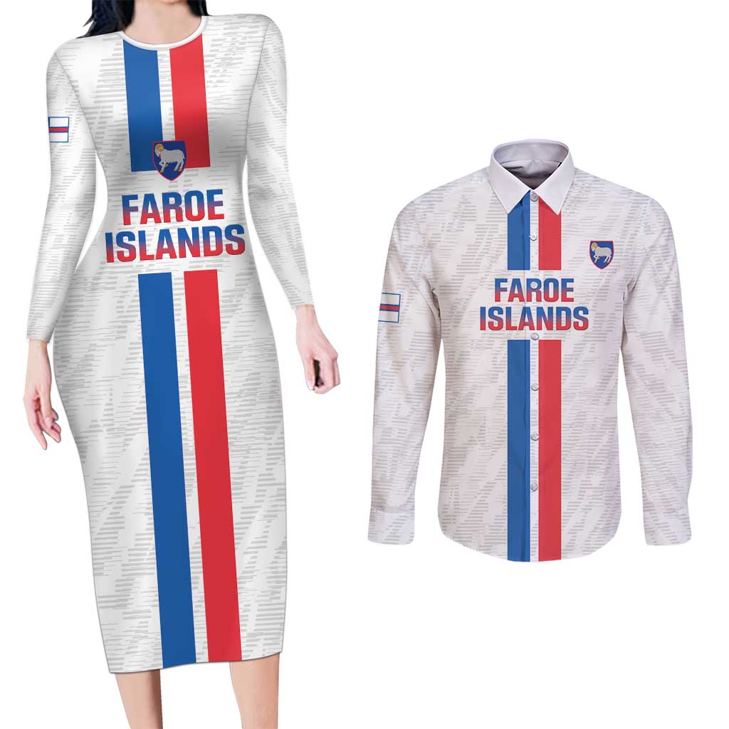 Custom Faroe Islands Football Couples Matching Long Sleeve Bodycon Dress and Long Sleeve Button Shirt Come On National Team