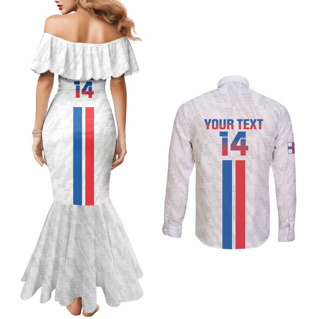 Custom Faroe Islands Football Couples Matching Mermaid Dress and Long Sleeve Button Shirt Come On National Team