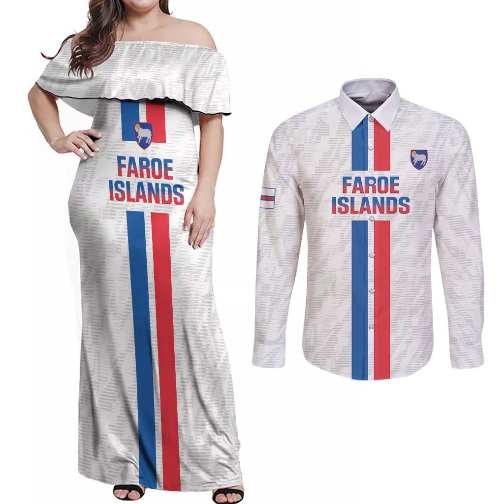 Custom Faroe Islands Football Couples Matching Off Shoulder Maxi Dress and Long Sleeve Button Shirt Come On National Team