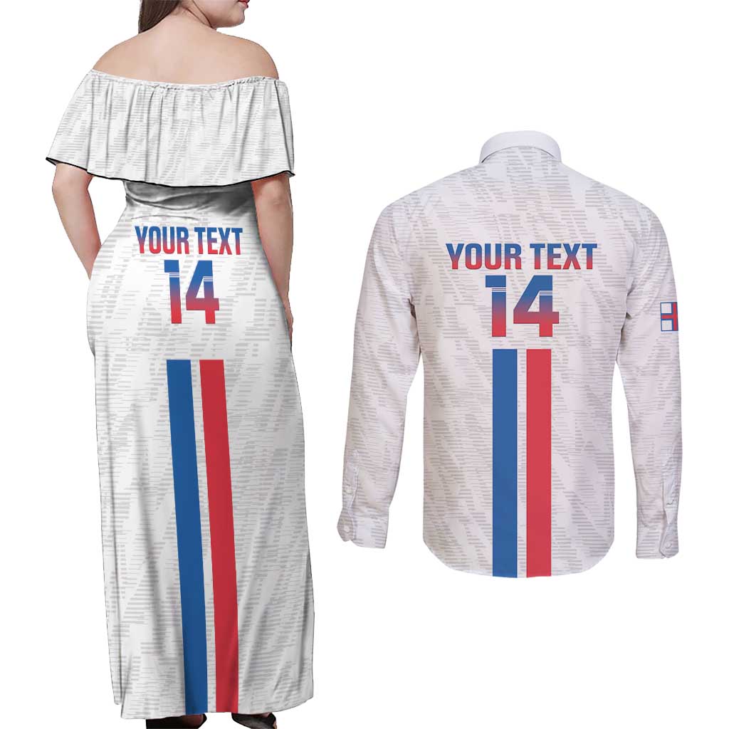 Custom Faroe Islands Football Couples Matching Off Shoulder Maxi Dress and Long Sleeve Button Shirt Come On National Team