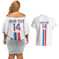 Custom Faroe Islands Football Couples Matching Off Shoulder Short Dress and Hawaiian Shirt Come On National Team