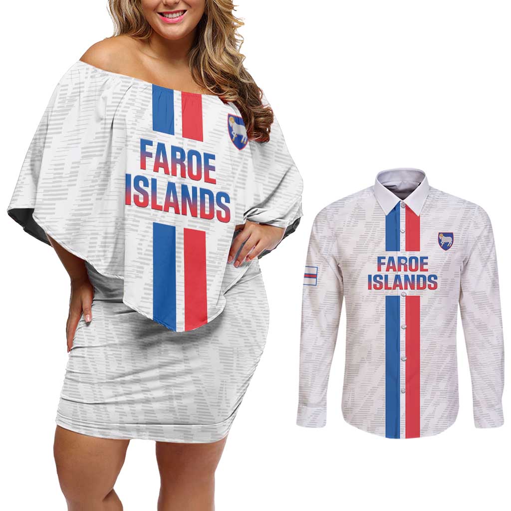 Custom Faroe Islands Football Couples Matching Off Shoulder Short Dress and Long Sleeve Button Shirt Come On National Team