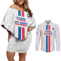 Custom Faroe Islands Football Couples Matching Off Shoulder Short Dress and Long Sleeve Button Shirt Come On National Team