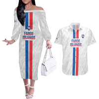 Custom Faroe Islands Football Couples Matching Off The Shoulder Long Sleeve Dress and Hawaiian Shirt Come On National Team