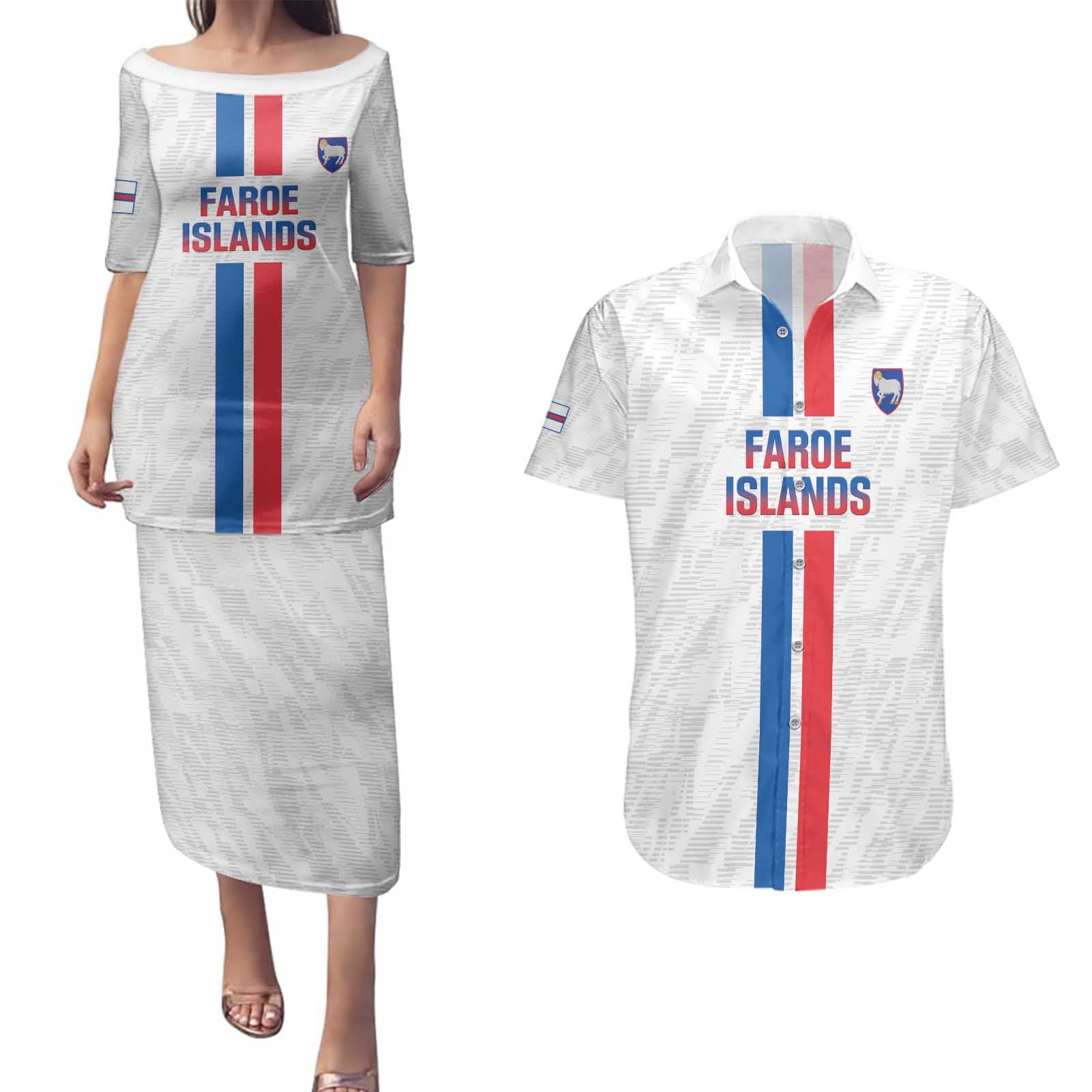 Custom Faroe Islands Football Couples Matching Puletasi and Hawaiian Shirt Come On National Team