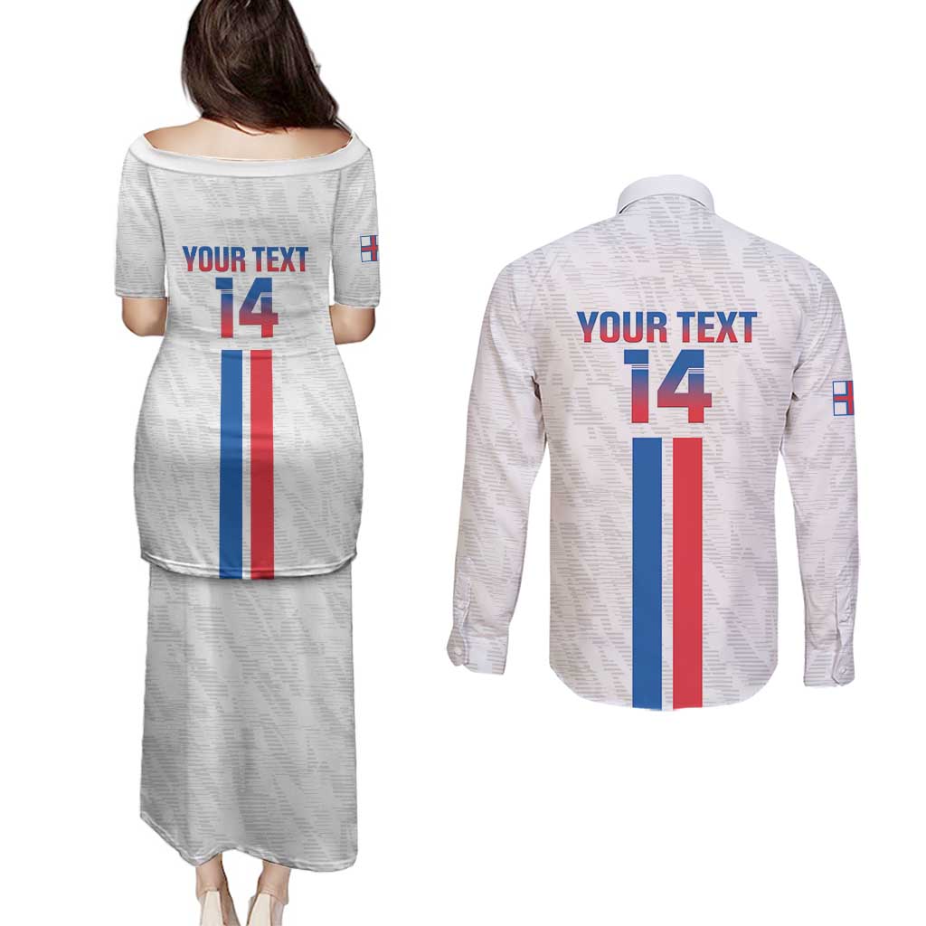 Custom Faroe Islands Football Couples Matching Puletasi and Long Sleeve Button Shirt Come On National Team