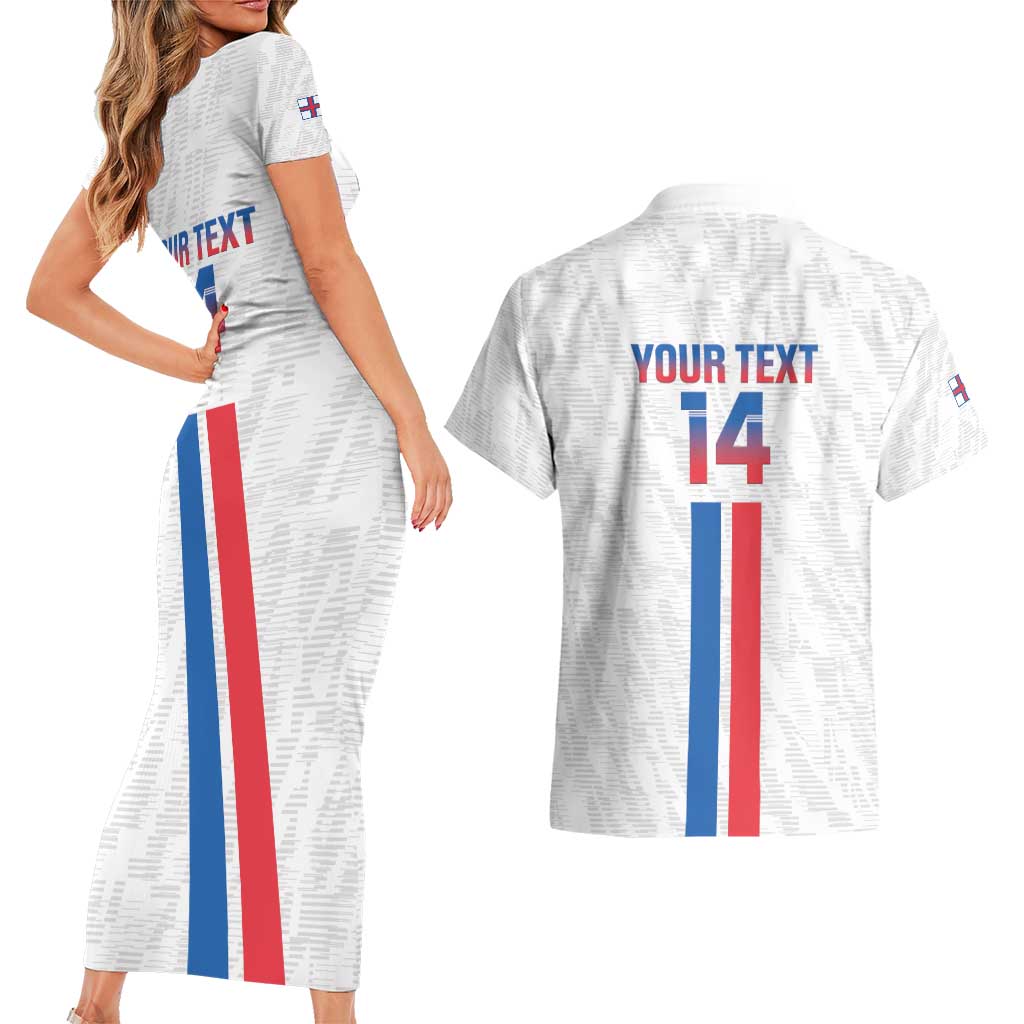Custom Faroe Islands Football Couples Matching Short Sleeve Bodycon Dress and Hawaiian Shirt Come On National Team
