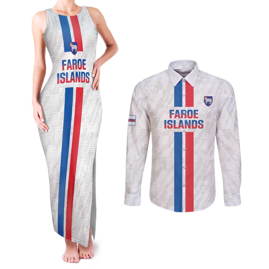 Custom Faroe Islands Football Couples Matching Tank Maxi Dress and Long Sleeve Button Shirt Come On National Team