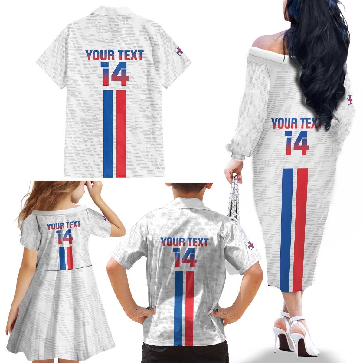 Custom Faroe Islands Football Family Matching Off The Shoulder Long Sleeve Dress and Hawaiian Shirt Come On National Team