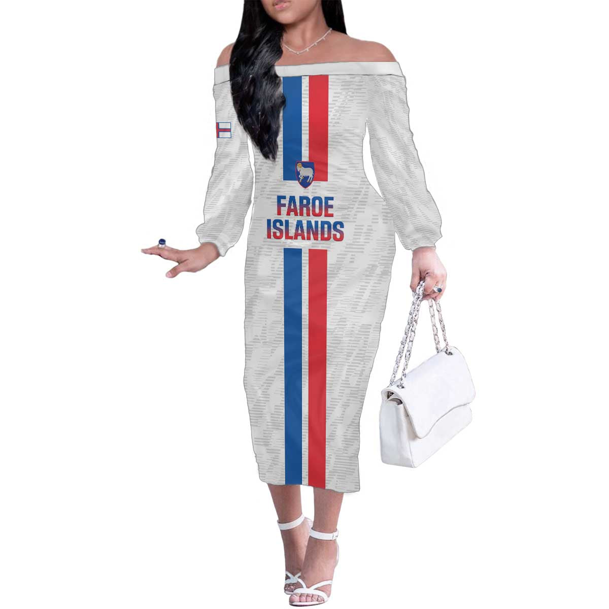 Custom Faroe Islands Football Family Matching Off The Shoulder Long Sleeve Dress and Hawaiian Shirt Come On National Team